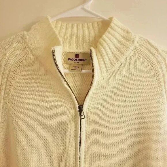 𝅺Woolrich Women's Cream Ramie/Cotton Full Zip Cardigan Sweater - Picture 6 of 11